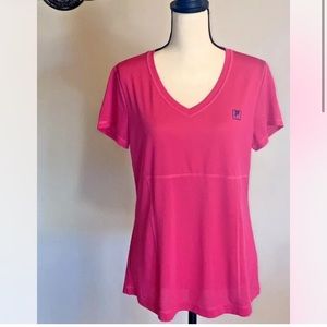 Women’s Fila Sport Pink with Navy & Black Logo Short Sleeve Top/Shirt, Large L